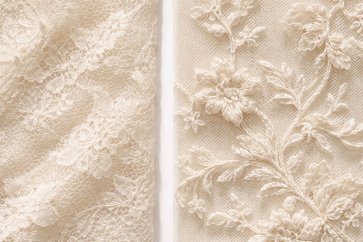 Lace vs Embroidered Fabric: Integral Pattern vs Applied Decoration